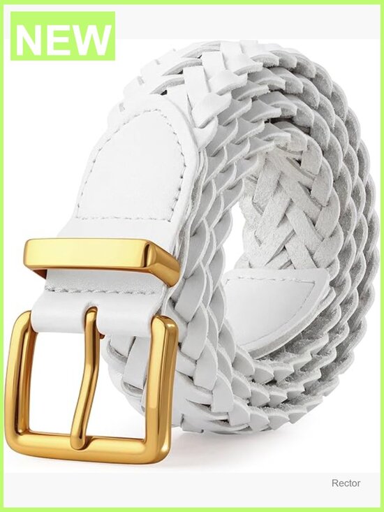 Women\'s Woven Leather Belt with Gold Buckle, Hole-Free Adjustable main image 7